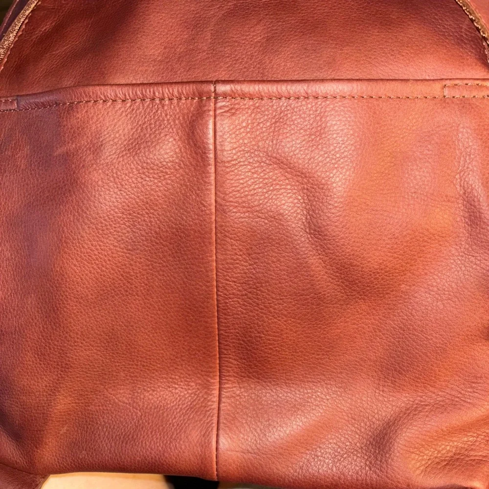 American Leather Co Genuine Leather Backpack Cognac Burgundy Multi Pocket EUC